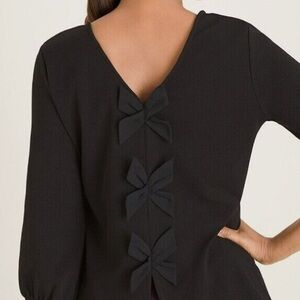 NEW* NY&Co Black 3/4 Sleeve V-Neck Bow-Back Top | Large